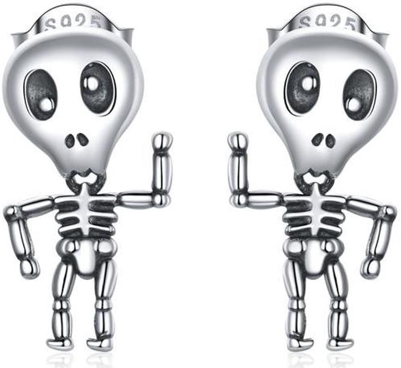 Main image of S925 Sterling Silver Cool Skeleton Man Ear Studs Women Earrings, Size:Skeleton Man