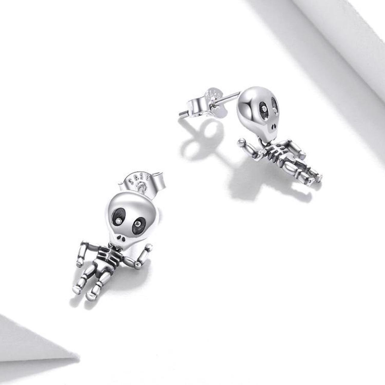 Alt view image 3 of 7 - S925 Sterling Silver Cool Skeleton Man Ear Studs Women Earrings, Size:Skeleton Man