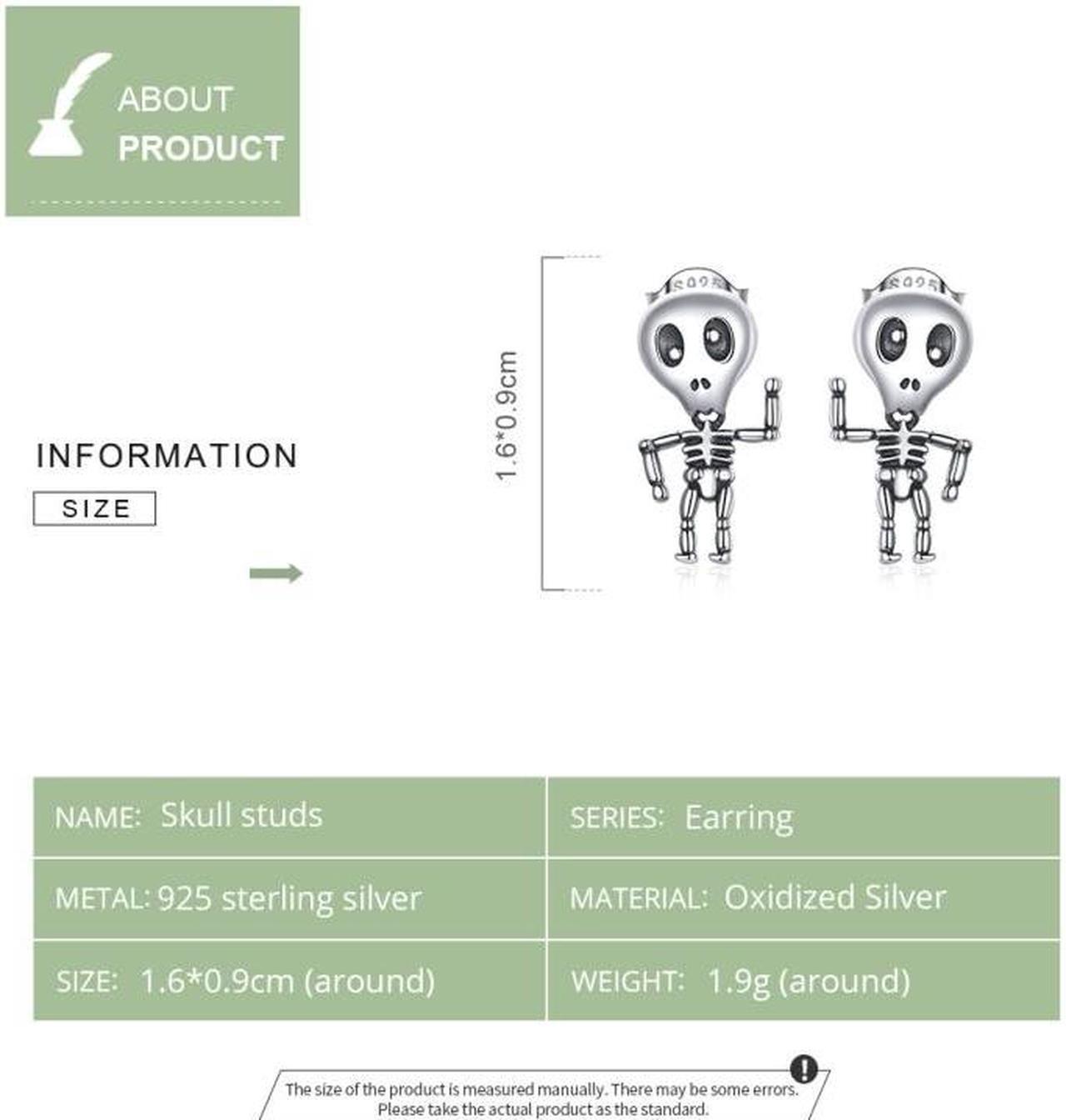 Alt view image 4 of 7 - S925 Sterling Silver Cool Skeleton Man Ear Studs Women Earrings, Size:Skeleton Man