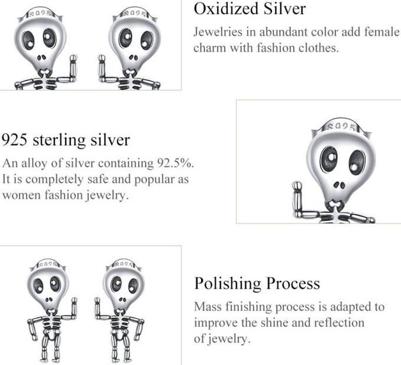 Alt view image 5 of 7 - S925 Sterling Silver Cool Skeleton Man Ear Studs Women Earrings, Size:Skeleton Man
