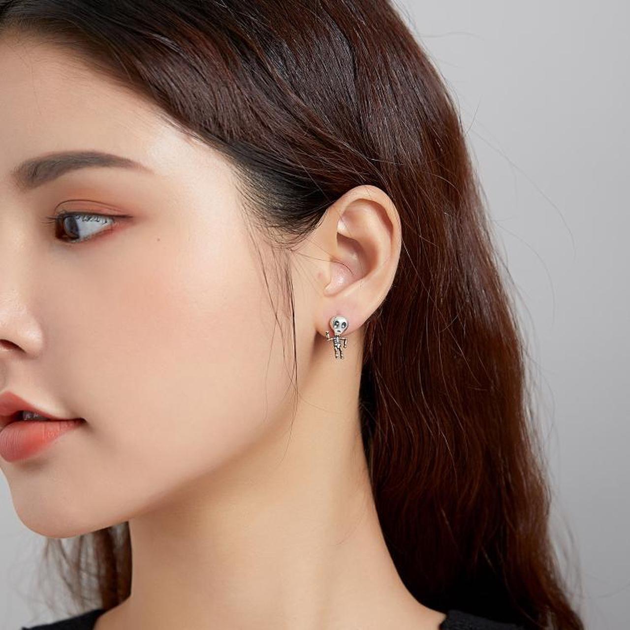 Alt view image 6 of 7 - S925 Sterling Silver Cool Skeleton Man Ear Studs Women Earrings, Size:Skeleton Man