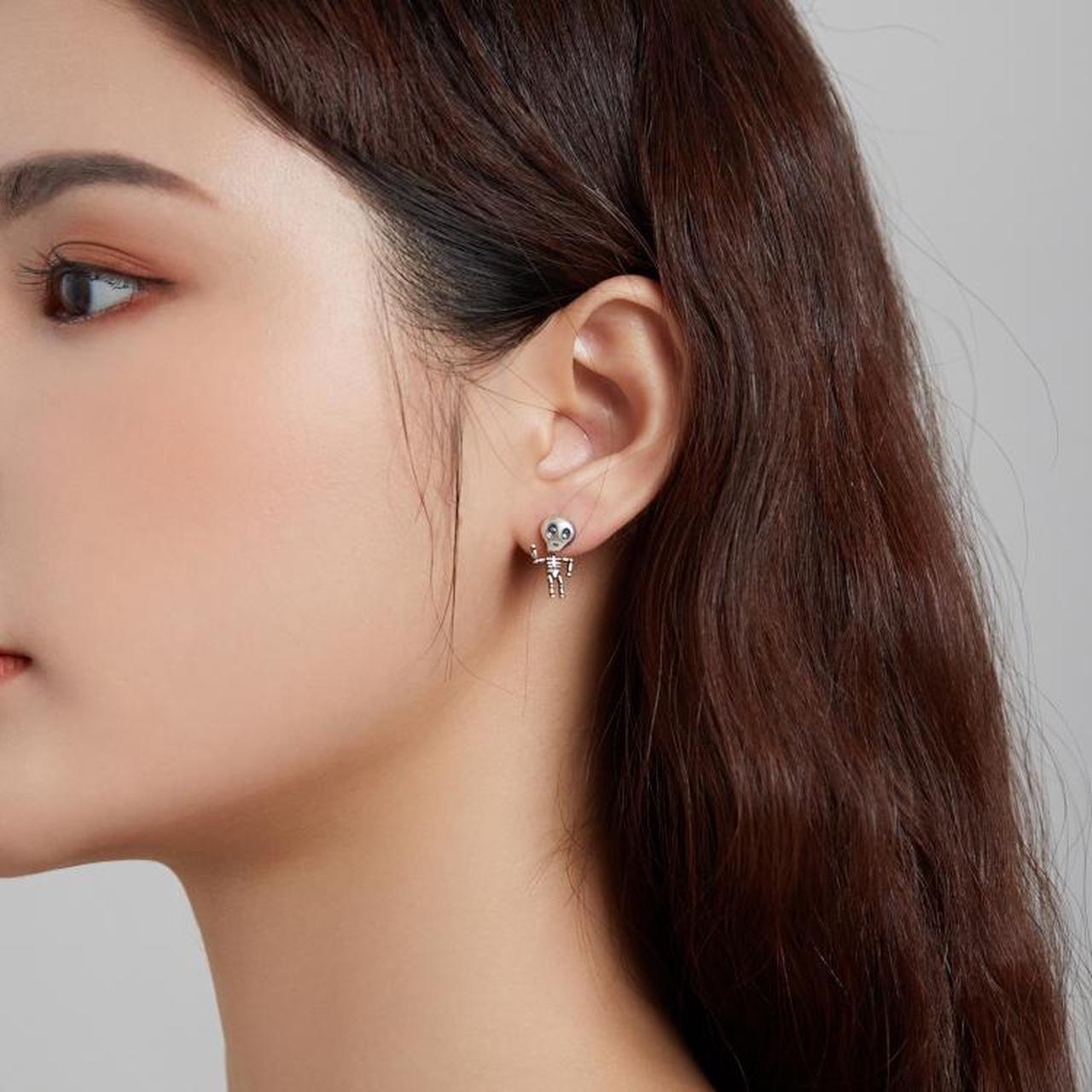 Alt view image 7 of 7 - S925 Sterling Silver Cool Skeleton Man Ear Studs Women Earrings, Size:Skeleton Man