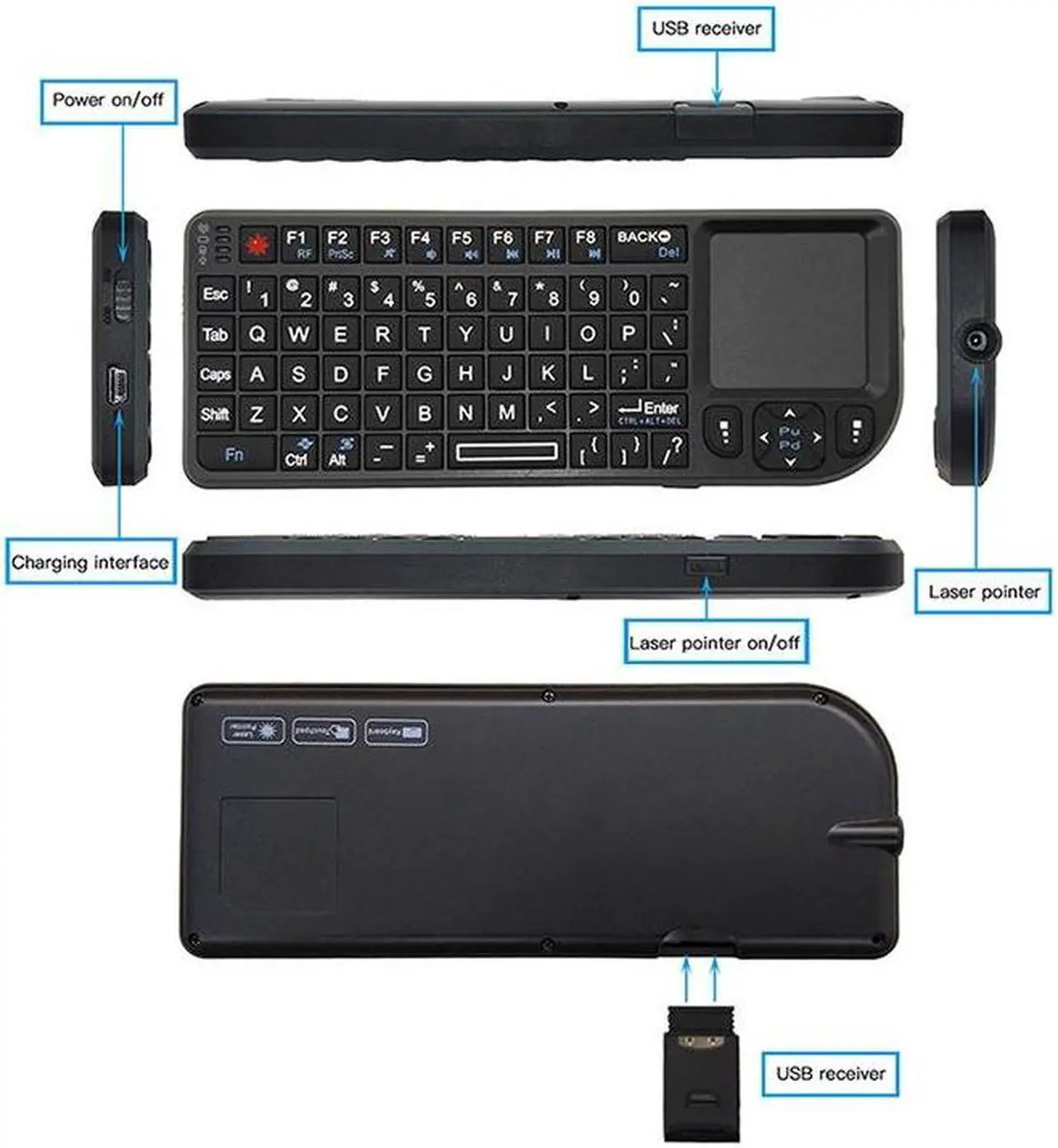 Alt view image 2 of 7 - A8 Mini Wireless Mouse And Keyboard With Laser Touchpad Keyboard, Colour: English Colorful Backlight, Size:English Colorful Backlight