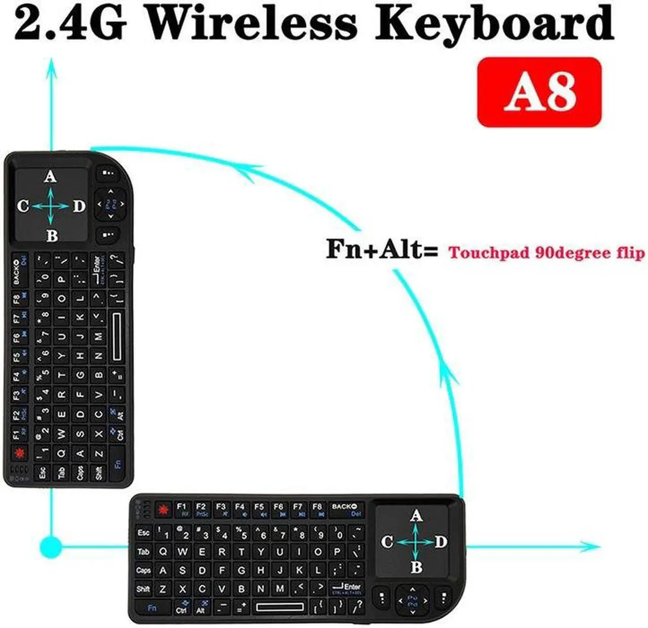 Alt view image 5 of 7 - A8 Mini Wireless Mouse And Keyboard With Laser Touchpad Keyboard, Colour: English Colorful Backlight, Size:English Colorful Backlight