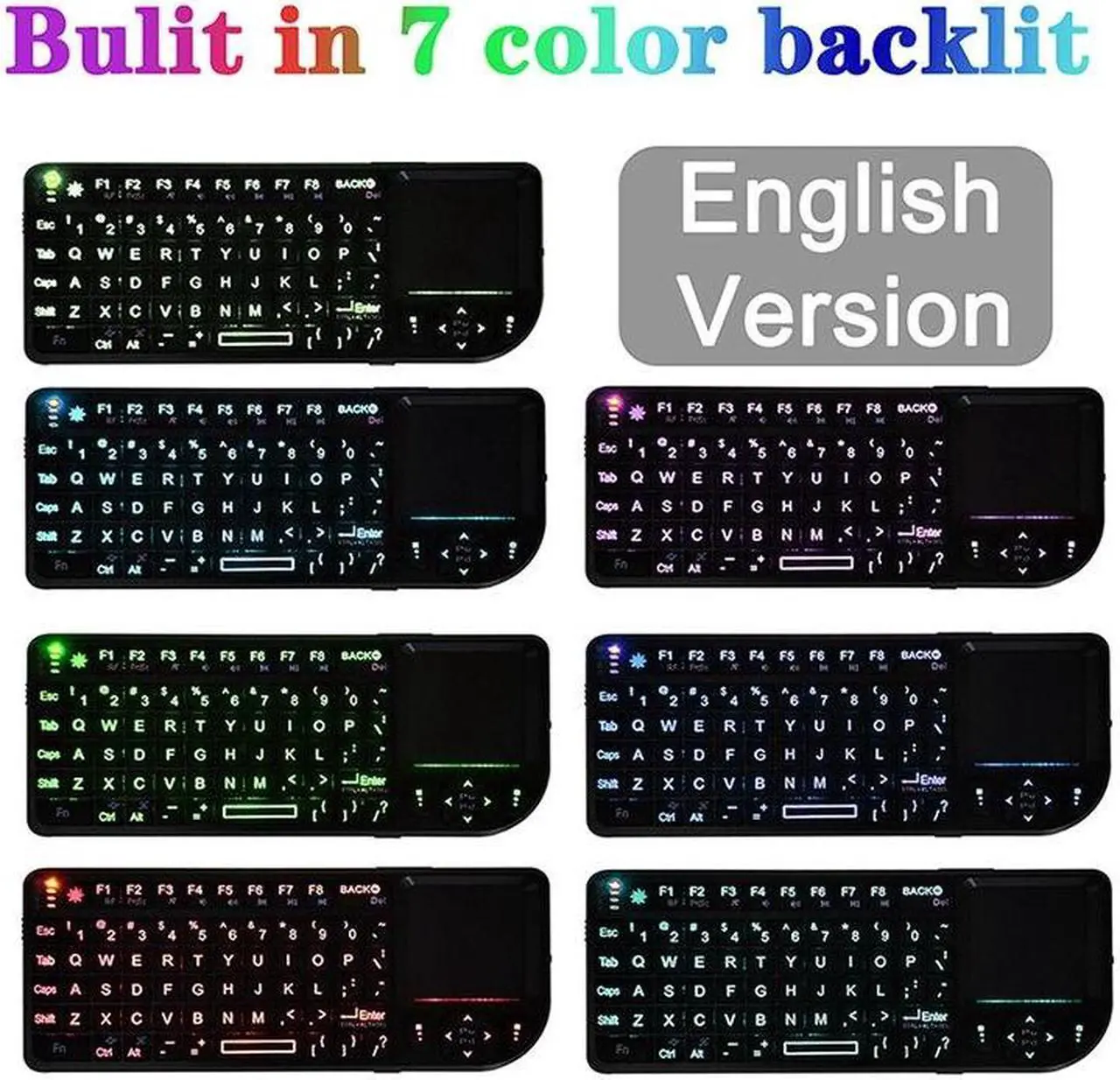 Alt view image 7 of 7 - A8 Mini Wireless Mouse And Keyboard With Laser Touchpad Keyboard, Colour: English Colorful Backlight, Size:English Colorful Backlight