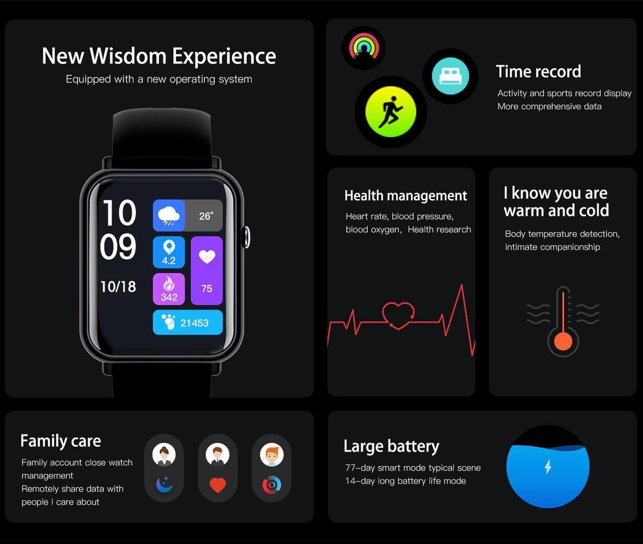 Alt view image 5 of 7 - Q19 Pro IP67 Waterproof 1.69 inch Smartwatch (Black)