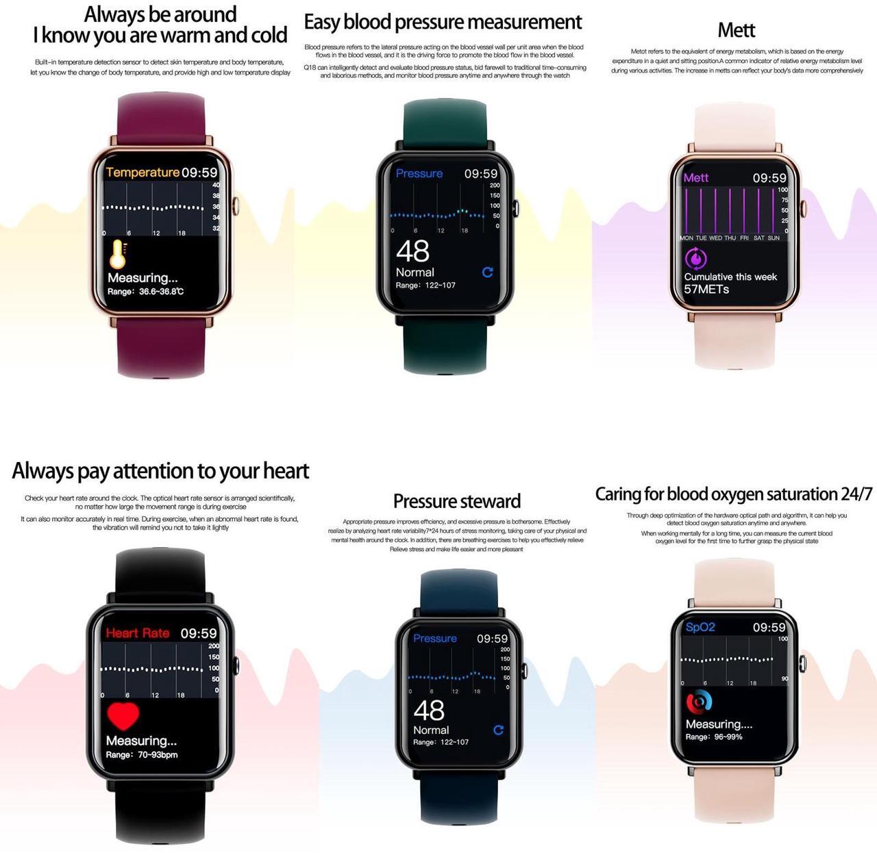 Alt view image 2 of 7 - Q19 Pro IP67 Waterproof 1.69 inch Smartwatch (Black)