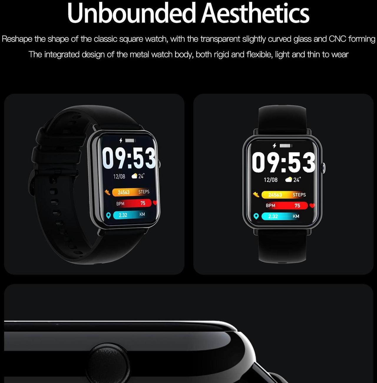 Alt view image 7 of 7 - Q19 Pro IP67 Waterproof 1.69 inch Smartwatch (Black)