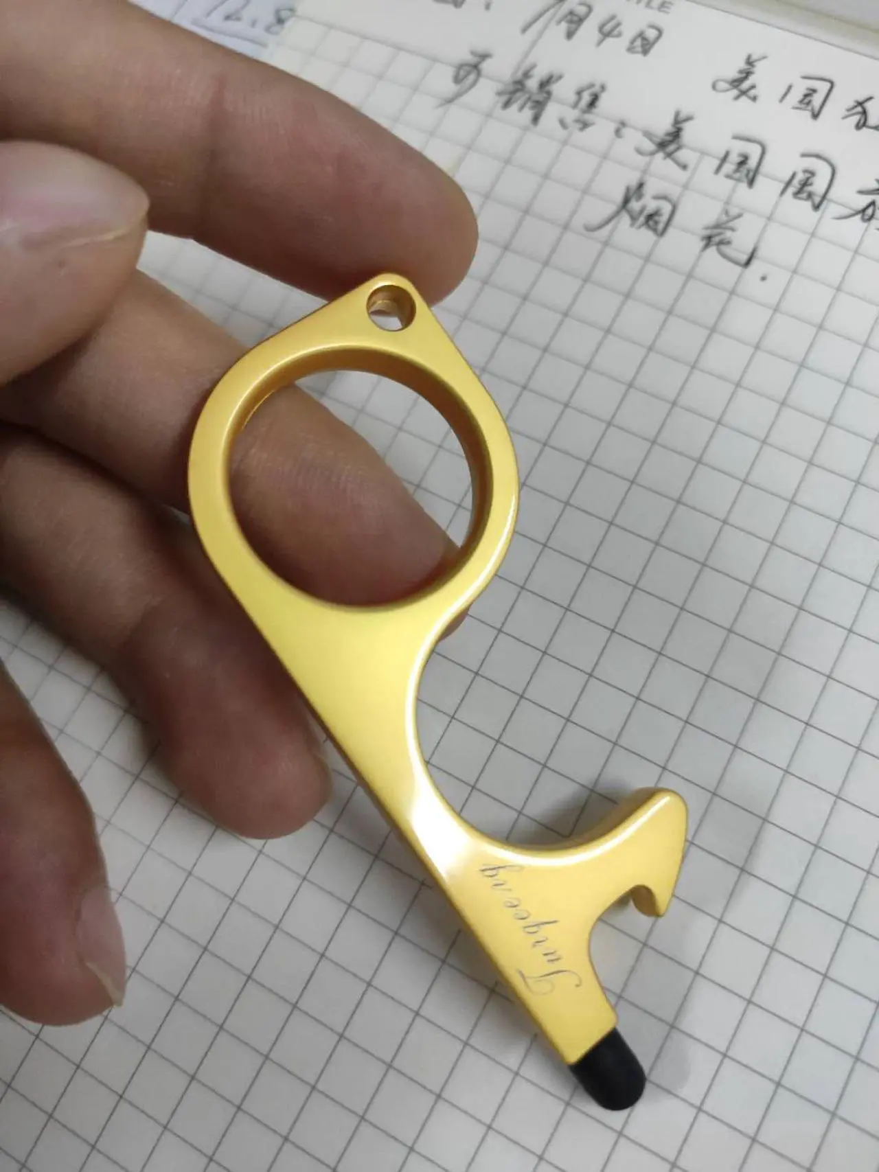 Alt view image 2 of 4 - 2Pcs EDC Door Opener Hygiene Hand No-Touch Alloy Key Tool Non-Contact Keychain Tool,Hygiene Hand Keep Germ-Free from Bacteria Ridden Surfaces