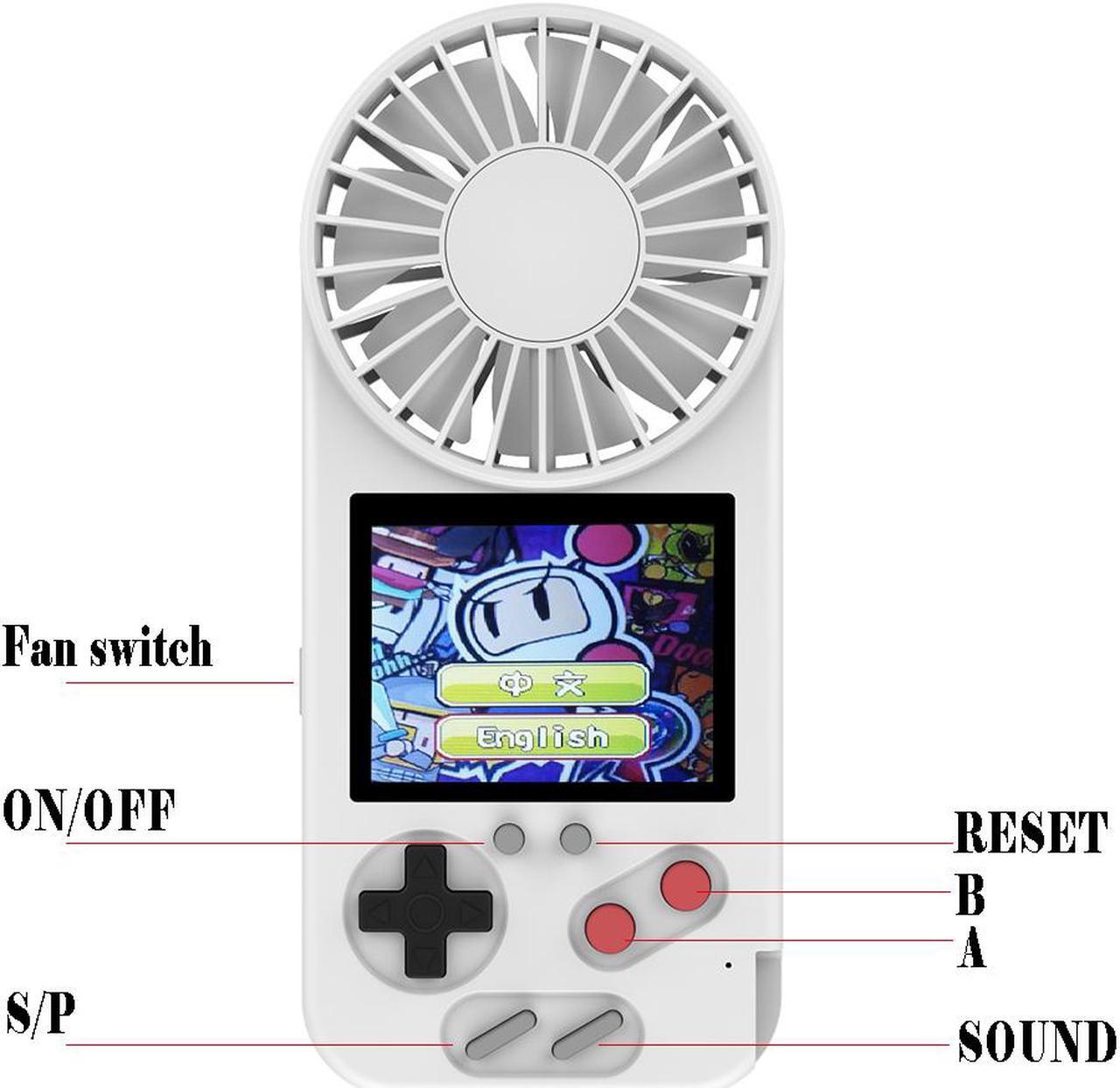 Alt view image 7 of 7 - Handheld Game Console with Fan,2 in 1 800mAh etro Video Games Console for kids with 500 Classic Games,3.0" Screen,Consola de Juegos Portátil con ventilador,for Kids and Adult