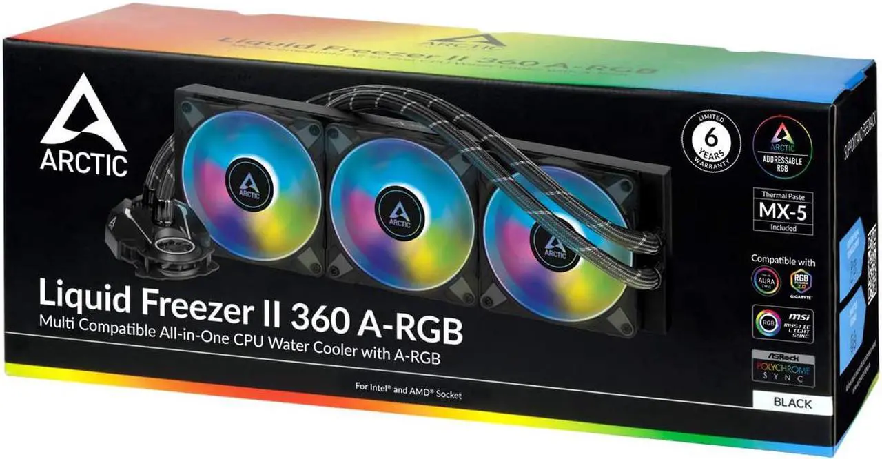 Alt view image 6 of 6 - ARCTIC Liquid Freezer II 360 A-RGB - Multi-Compatible All-in-one CPU AIO Water Cooler with A-RGB, Compatible with Intel & AMD, efficient PWM-Controlled Pump, Fan Speed: 200-1800 RPM - Black