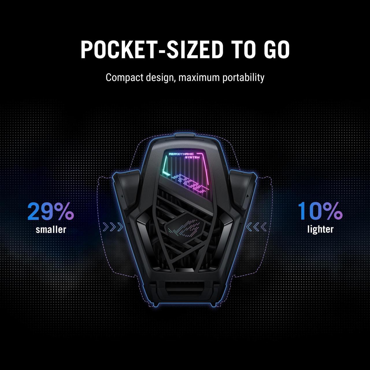 Alt view image 4 of 7 - ASUS ROG AeroActive Cooler X, RGB Cell Phone Cooling Fan for ROG Phone 8 Series, Portable Lightweight, Built-in Kickstand, Dual Physical Buttons, 3.5mm Headphone Jack, USB-C® USB 2.0 - OEM
