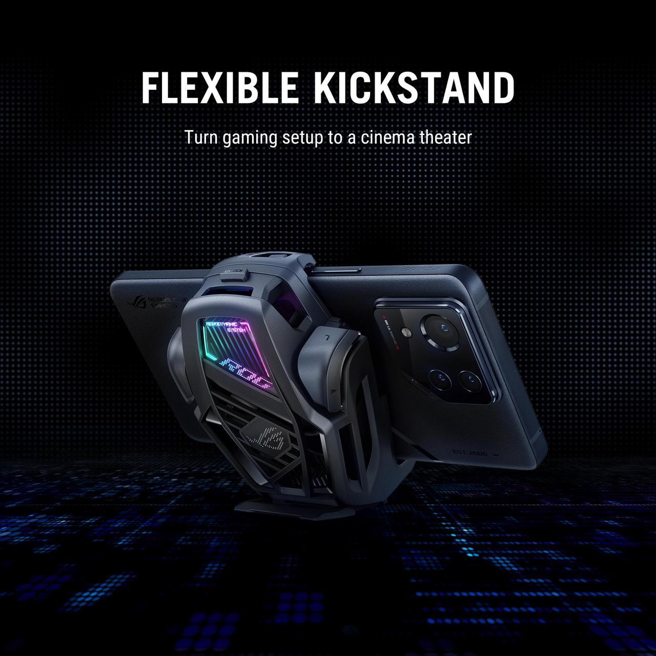 Alt view image 6 of 7 - ASUS ROG AeroActive Cooler X, RGB Cell Phone Cooling Fan for ROG Phone 8 Series, Portable Lightweight, Built-in Kickstand, Dual Physical Buttons, 3.5mm Headphone Jack, USB-C® USB 2.0 - OEM
