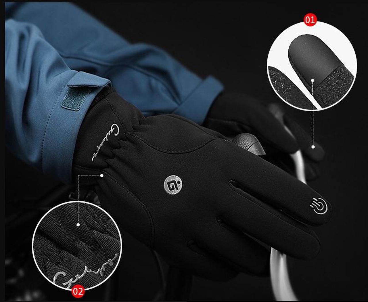 Alt view image 5 of 6 - Cycling gloves keep warm in winter, full-finger touch screen outdoor ski, motorcycle, bike, cold and windproof plus velvet equipment black