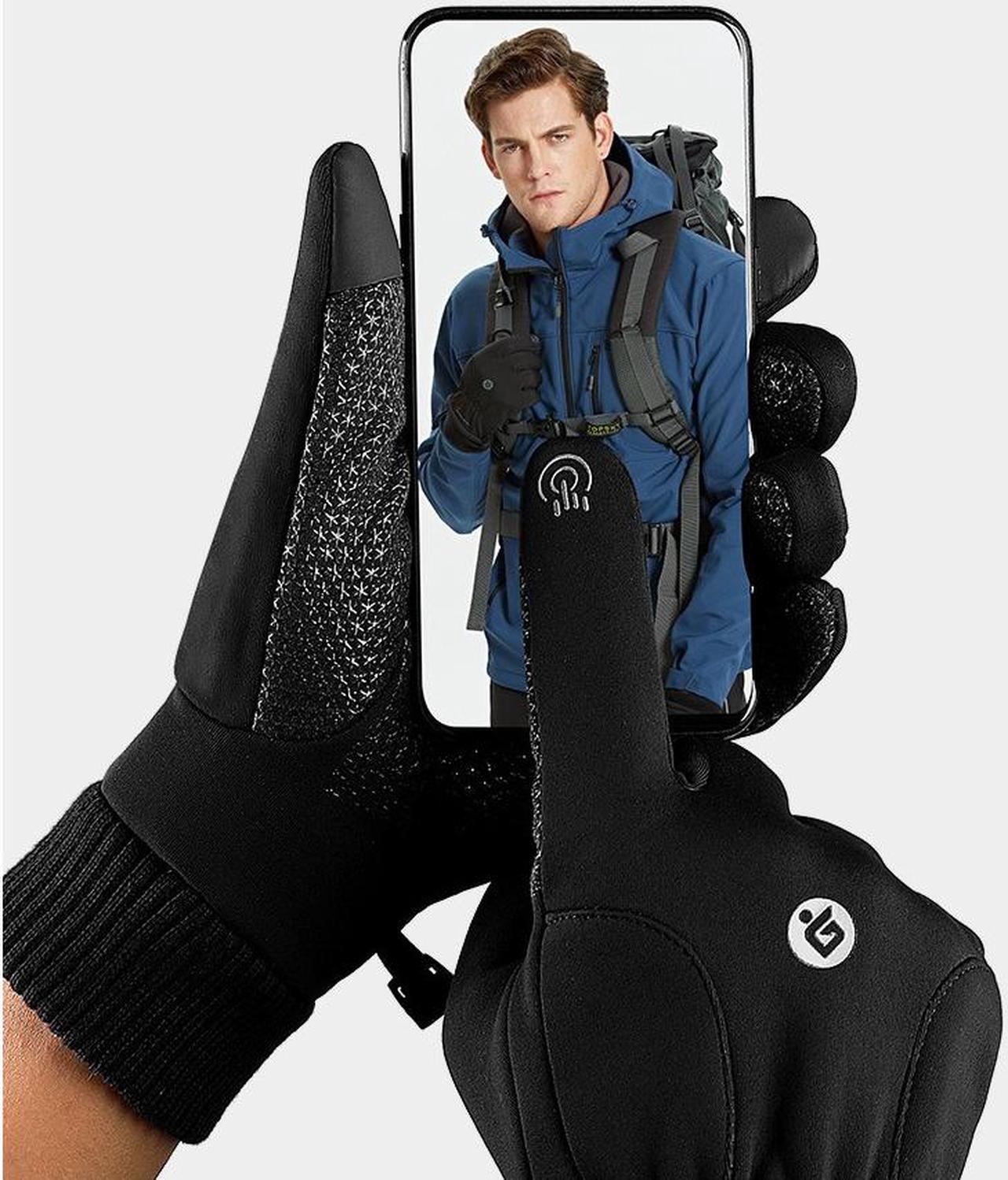 Alt view image 3 of 6 - Cycling gloves keep warm in winter, full-finger touch screen outdoor ski, motorcycle, bike, cold and windproof plus velvet equipment black