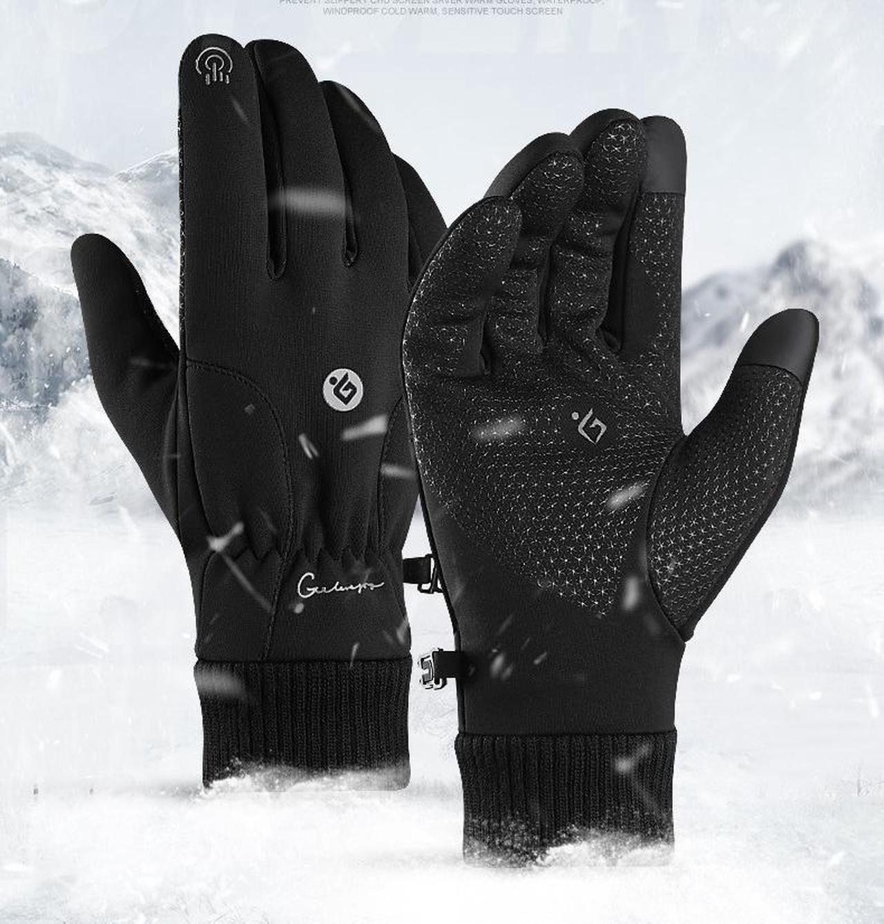 Alt view image 4 of 6 - Cycling gloves keep warm in winter, full-finger touch screen outdoor ski, motorcycle, bike, cold and windproof plus velvet equipment black