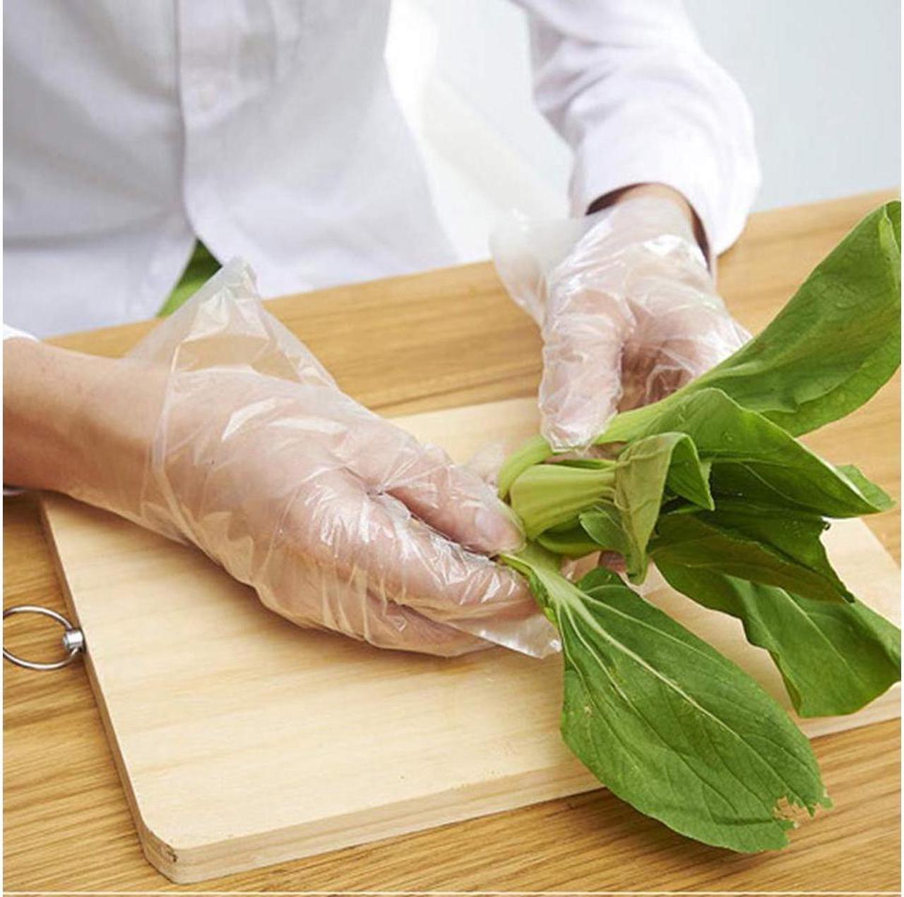 Alt view image 3 of 3 - (US stock)100pcs Disposable Food Prep Gloves, Plastic Food Safe Disposable Gloves, Transparent, Food Handling, Cooking Cleaning, Small Size