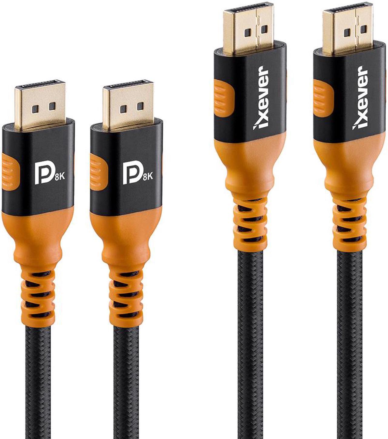 DisplayPort to Displayport 1.4 Cable 6.6ft 8K@60Hz [2Pack], 4K@144Hz, iXever DP 1.4 Display Port Wire Cable 32.4Gbps Support HBR3 HDR10 HDCP 2.2, Nylon Braided Cord for TV,Gaming Monitor, Projector