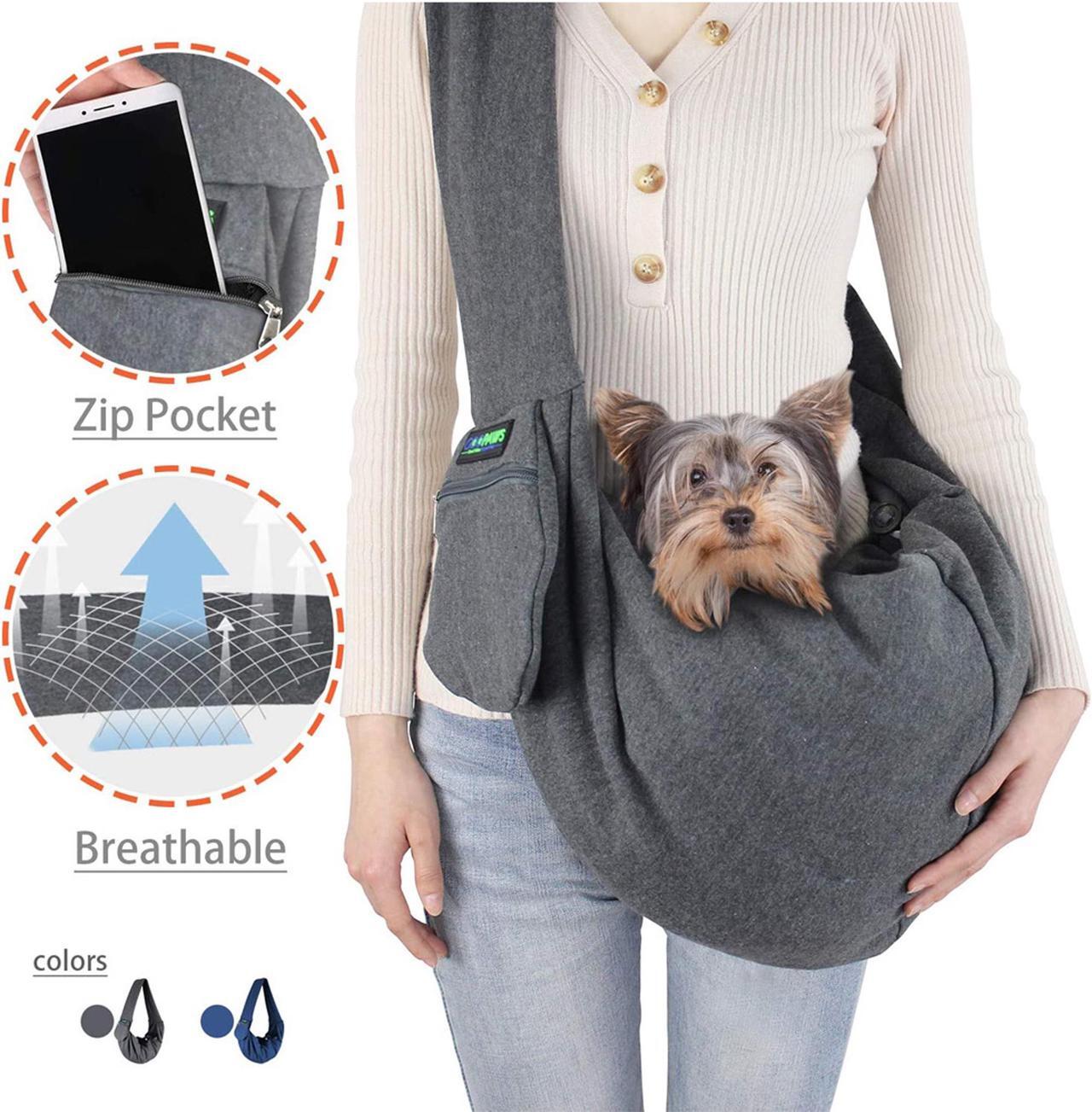 Alt view image 6 of 7 - GOOPAWS Dog Sling, Hand Free Pet Sling Carrier Safety Belt Carrying Small Dog Cat Puppy Machine Washable