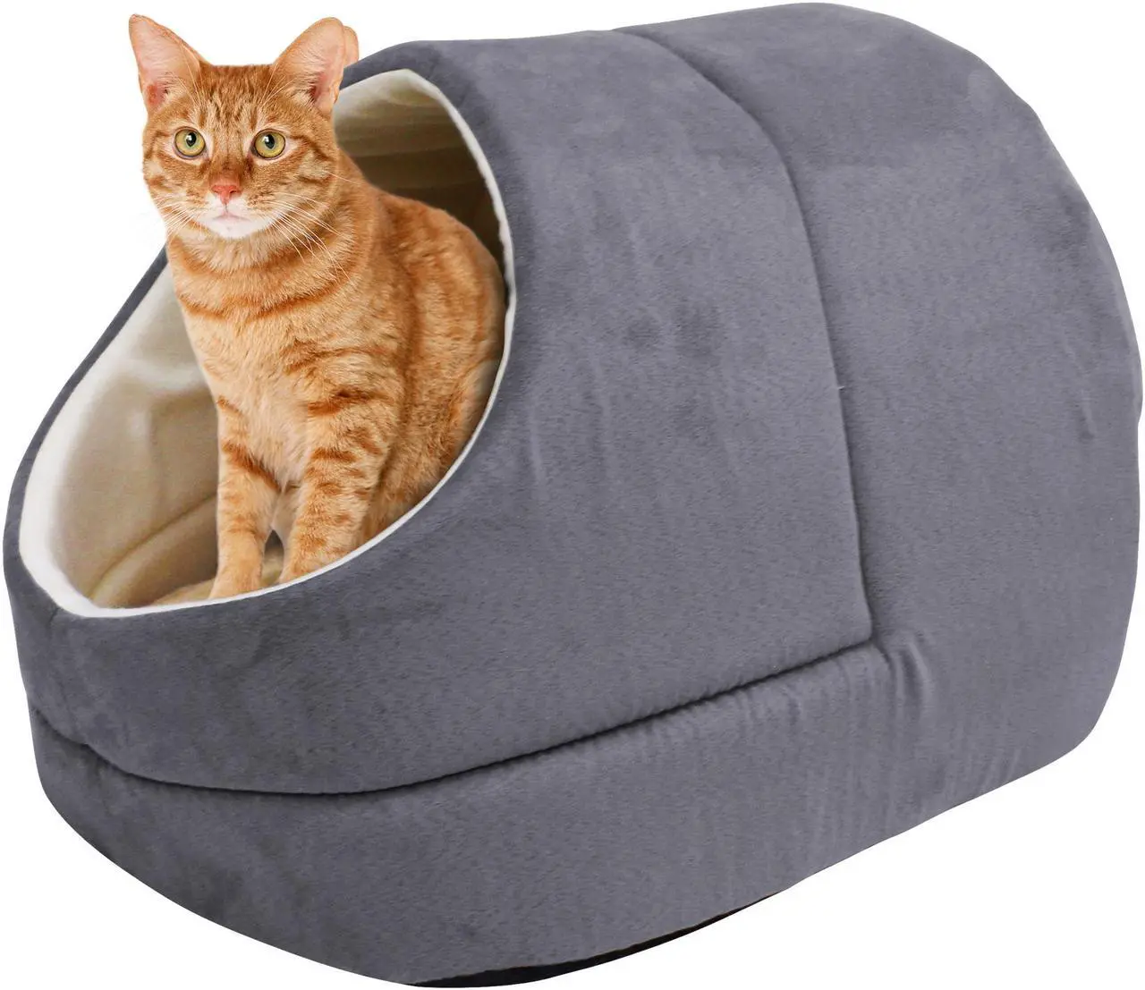 Alt view image 2 of 7 - GOOPAWS Covered Cat & Dog Bed, Cat Cave for Cat and Warming Burrow Cat Bed, Pet Sleeping Cuddle Cave