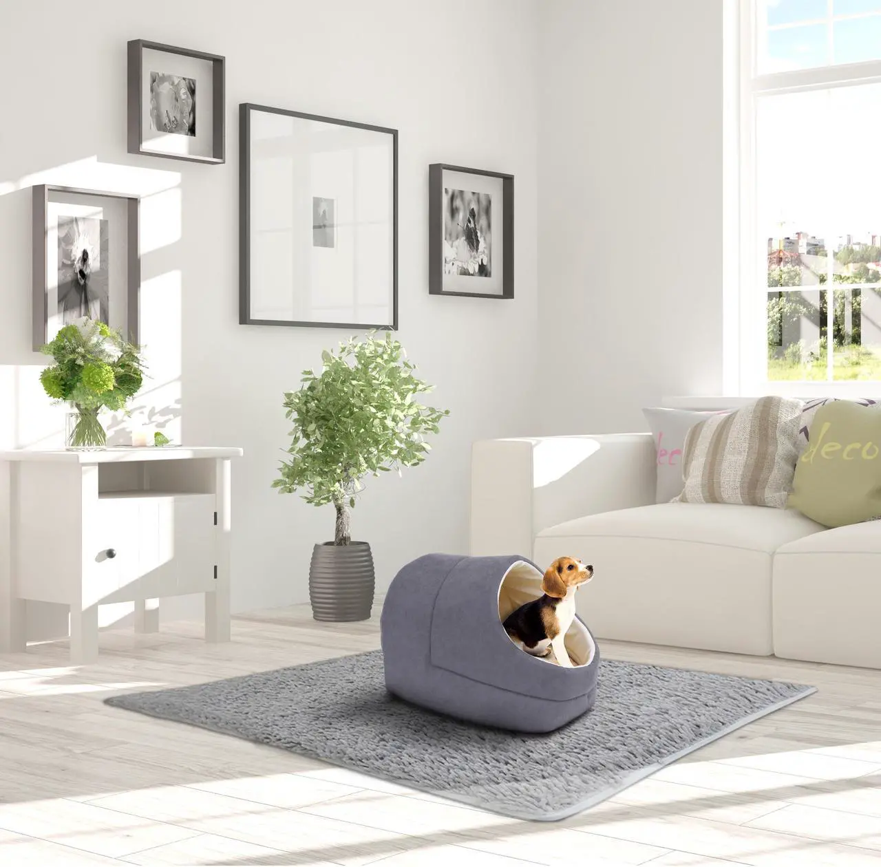 Alt view image 7 of 7 - GOOPAWS Covered Cat & Dog Bed, Cat Cave for Cat and Warming Burrow Cat Bed, Pet Sleeping Cuddle Cave