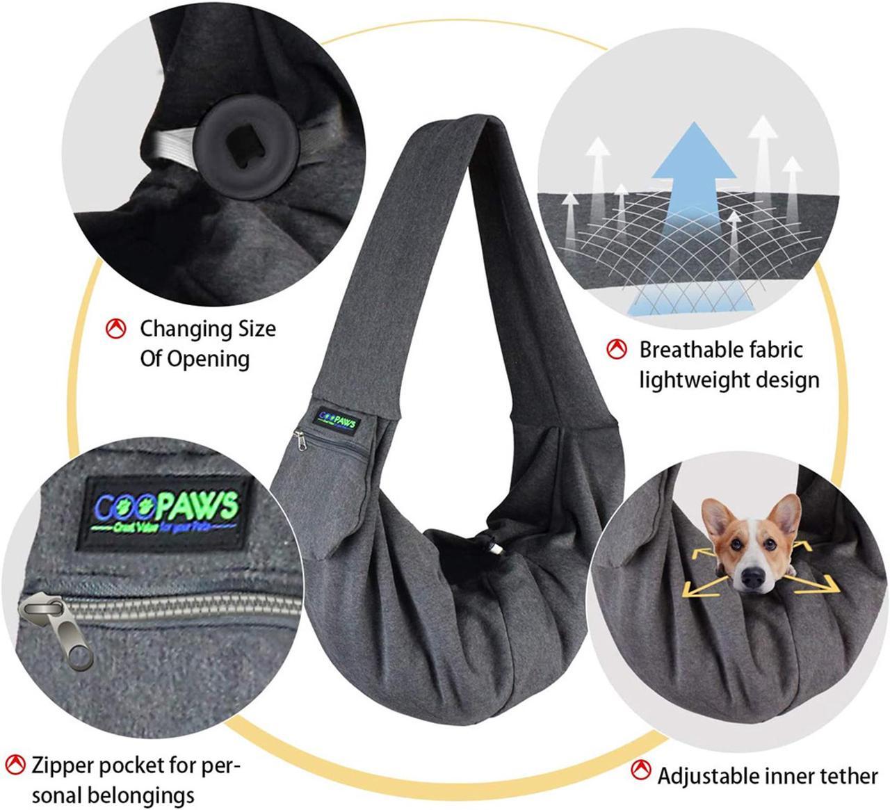 Alt view image 5 of 7 - GOOPAWS Dog Sling, Hand Free Pet Sling Carrier Safety Belt Carrying Small Dog Cat Puppy Machine Washable