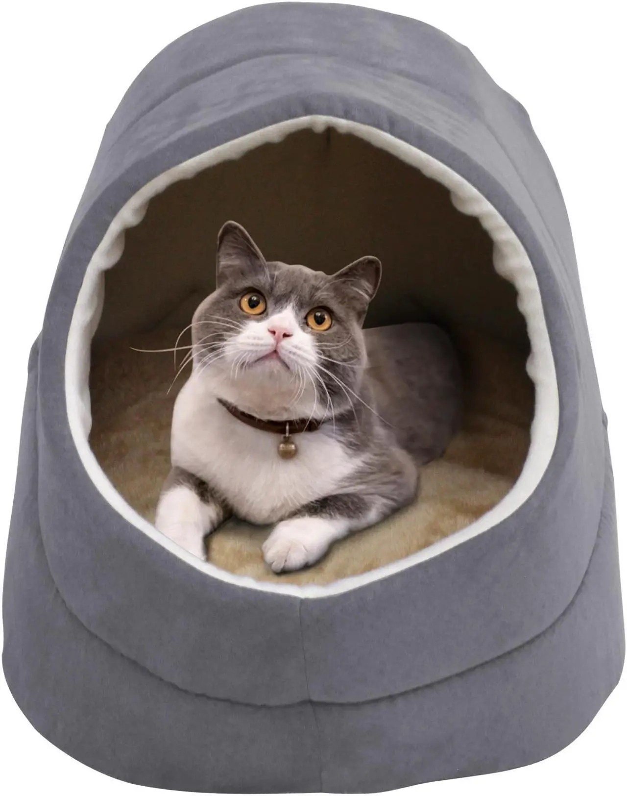 Alt view image 6 of 7 - GOOPAWS Covered Cat & Dog Bed, Cat Cave for Cat and Warming Burrow Cat Bed, Pet Sleeping Cuddle Cave