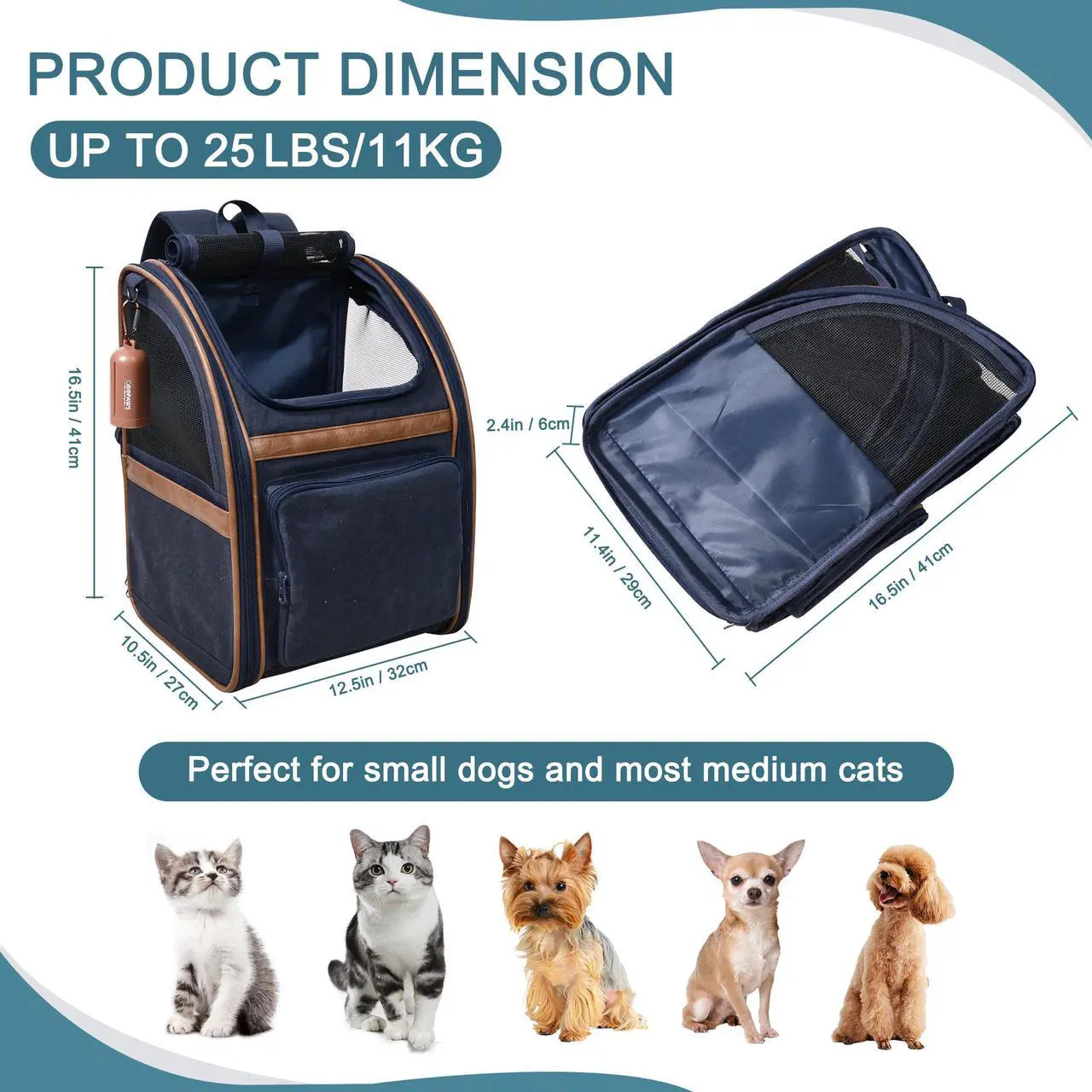 Alt view image 3 of 7 - Jespet & GOOPAWS Pet Carrier Backpack for Dogs and Cats, Hold Pets Up to 25 Lbs