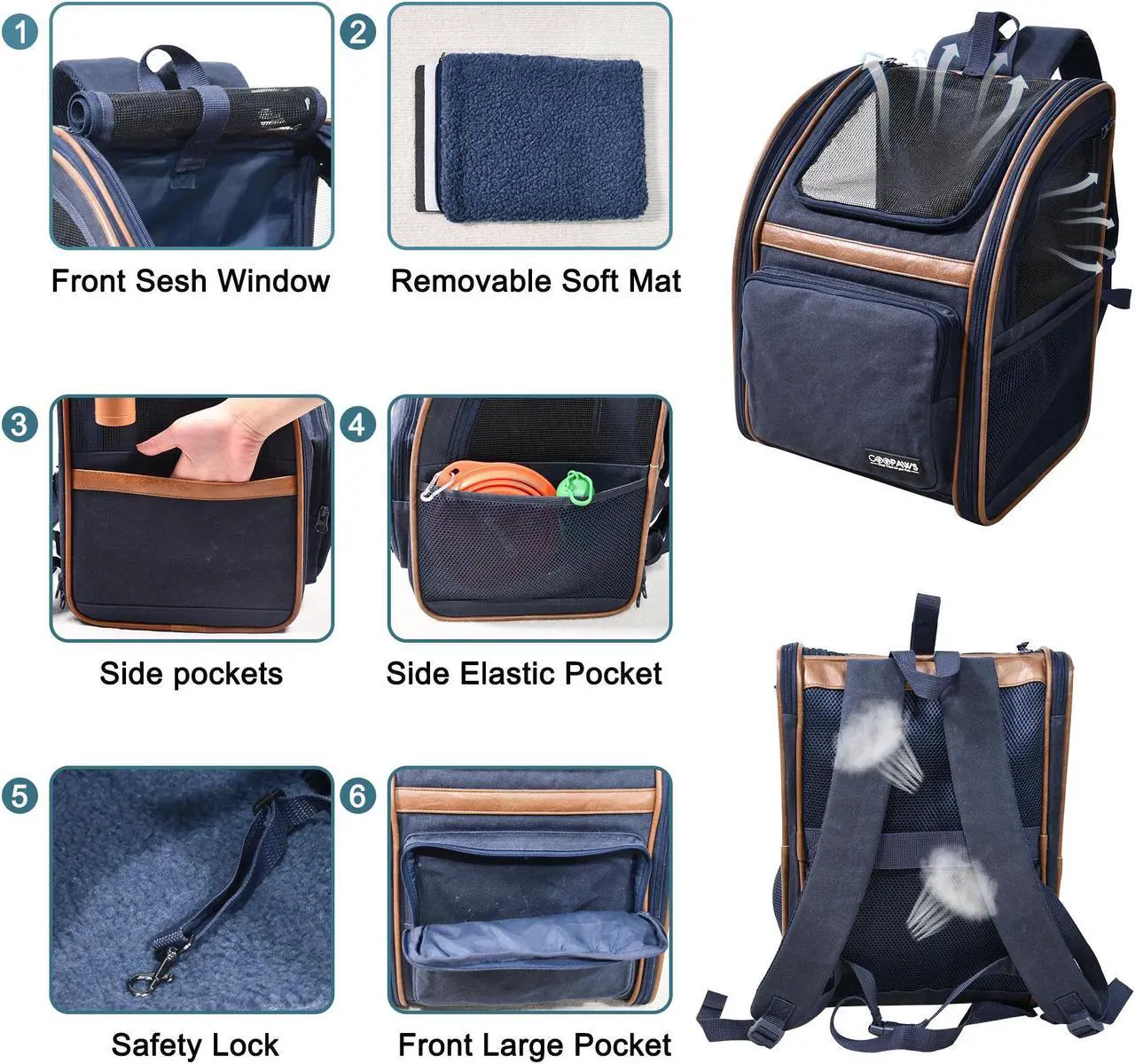 Alt view image 2 of 7 - Jespet & GOOPAWS Pet Carrier Backpack for Dogs and Cats, Hold Pets Up to 25 Lbs