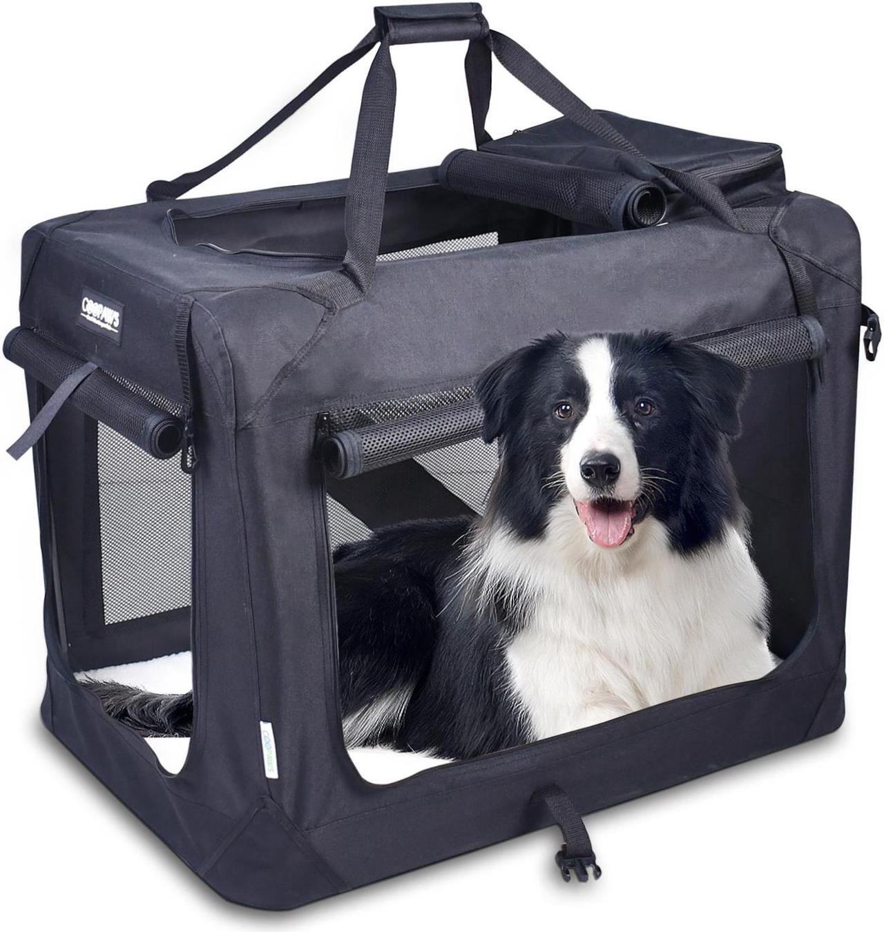 Main image of Jespet Folding Soft Pet Crates Kennel, 3-Door Indoor & Outdoor Collapsible Soft Dog Crate, Travel Pet Carrier with Straps and Fleece Mat for Dogs Cats, Rabbits