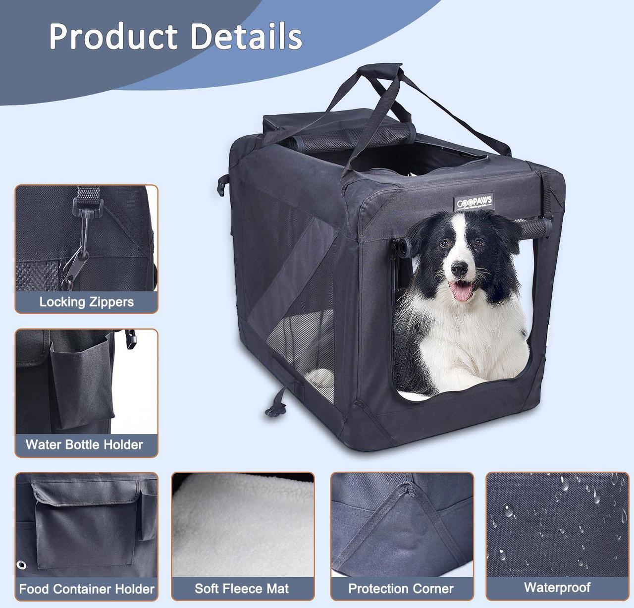 Alt view image 4 of 6 - Jespet Folding Soft Pet Crates Kennel, 3-Door Indoor & Outdoor Collapsible Soft Dog Crate, Travel Pet Carrier with Straps and Fleece Mat for Dogs Cats, Rabbits