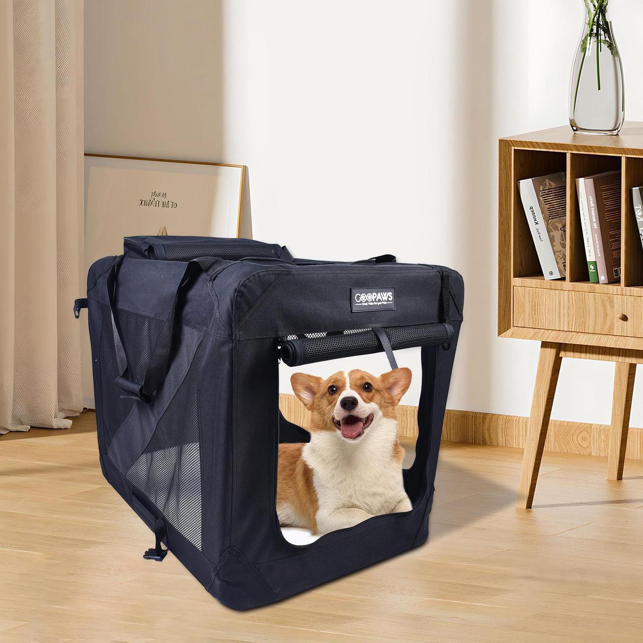 Alt view image 6 of 6 - Jespet Folding Soft Pet Crates Kennel, 3-Door Indoor & Outdoor Collapsible Soft Dog Crate, Travel Pet Carrier with Straps and Fleece Mat for Dogs Cats, Rabbits