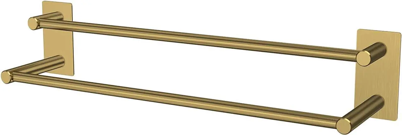 Main image of Double Bath Towel Bar, 15.75 inch Towel Racks for Bathroom & Kitchen, Wall Mounted Brushed Stainless Steel Hand Towel Holder Rust/Scratch Resistant No Drilling - Self Adhesive Gold