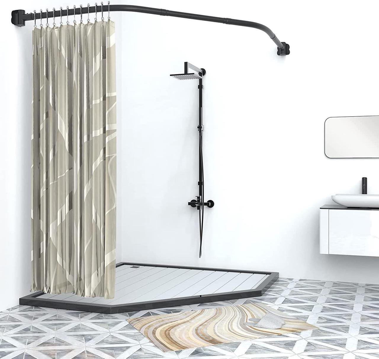Main image of Misounda Corner Curved Shower Curtain Rod Rustproof Expandable Metal Adjustable Shower Rod 39.3-43.3x39.3-43.3 inch Telescoping Design Exquisite Customizable for Bathroom,Need To Drill - Black