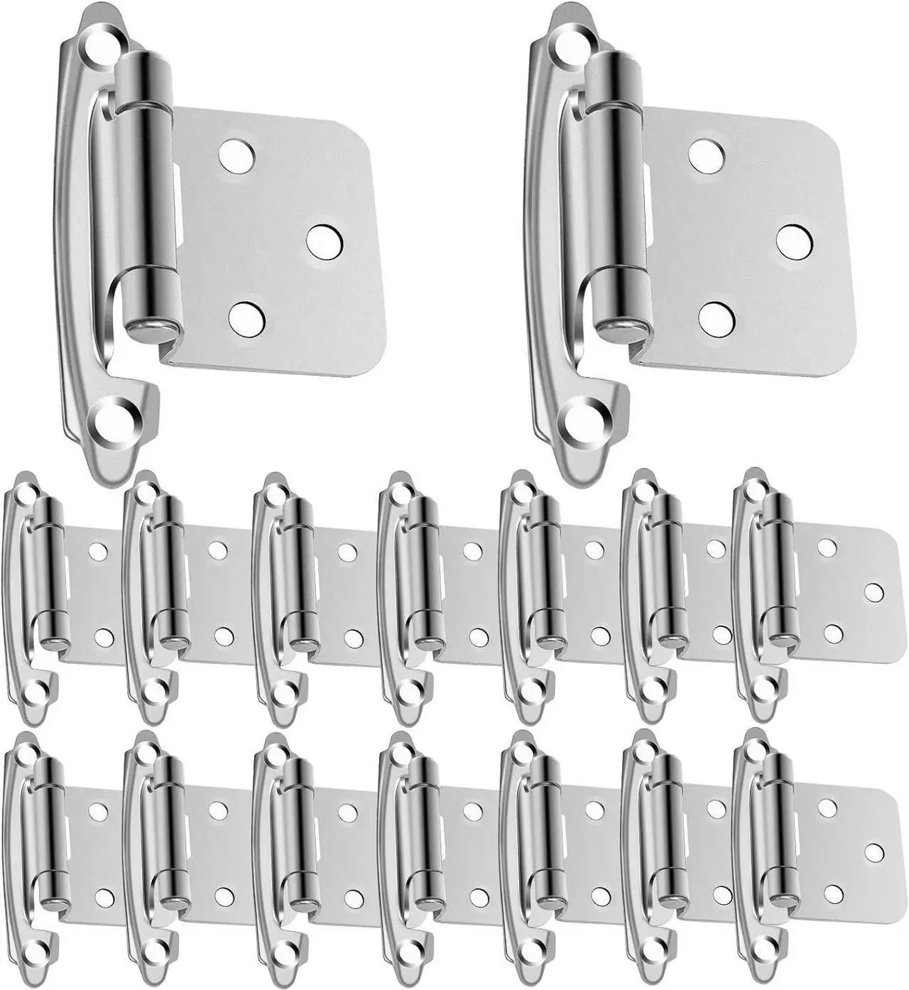 Main image of Cabinet Hinges, 16 Pack 8 Pairs 1/2inch Overlay Cabinet Door Hinges Brushed Nickel Semi-Concealed Self-Closing Hinges for Home Hotel School RV Cabinet Kitchen Cabinets Shoe Cabinets Bathroom Cabinet