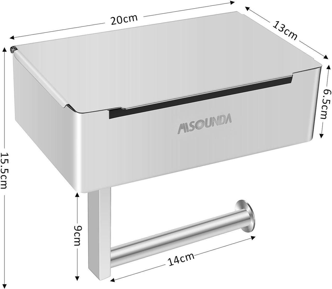 Alt view image 2 of 7 - Misounda Toilet Paper Holder Without Drilling with Wet Wipes Box Flushable Wet Wipe Dispenser Stainless Steel Toilet Paper Holder with Shelf Self-Adhesive or Wall Mounting Bathroom Toilet