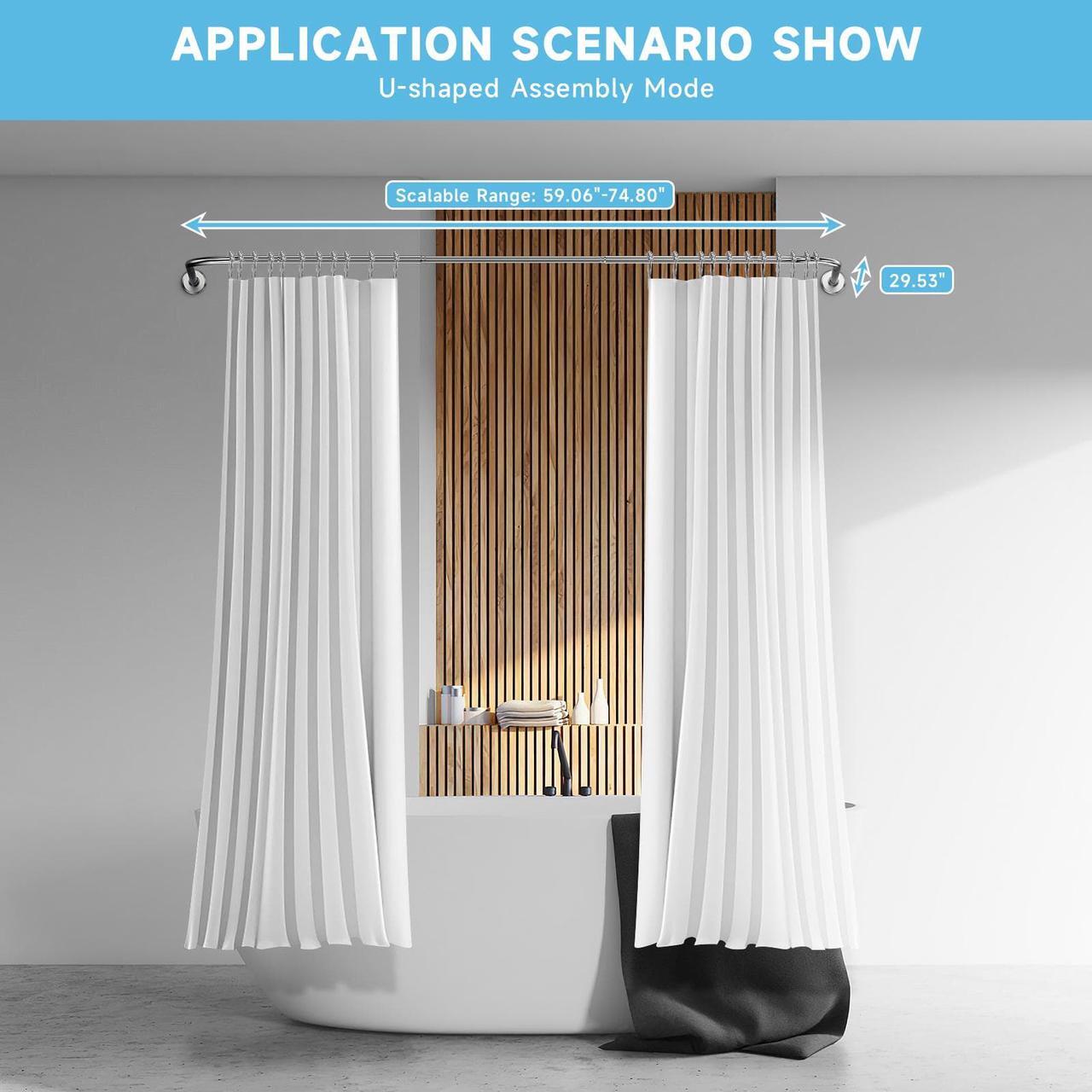 Alt view image 3 of 7 - Misounda Shower Curtain Rod Can Be Assembled (L-Shaped Or U-Shaped) Bathroom Shower Rod, 29.5x(59-74.8)Inch L-Shaped Corner Shower  Rod Is Suitable For Bathrooms, Shower Rooms, And Dressing Rooms.