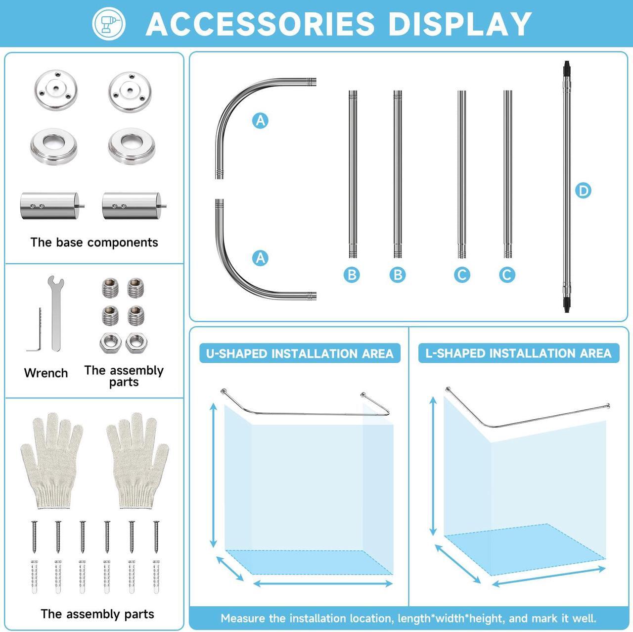 Alt view image 7 of 7 - Misounda Shower Curtain Rod Can Be Assembled (L-Shaped Or U-Shaped) Bathroom Shower Rod, 29.5x(59-74.8)Inch L-Shaped Corner Shower  Rod Is Suitable For Bathrooms, Shower Rooms, And Dressing Rooms.