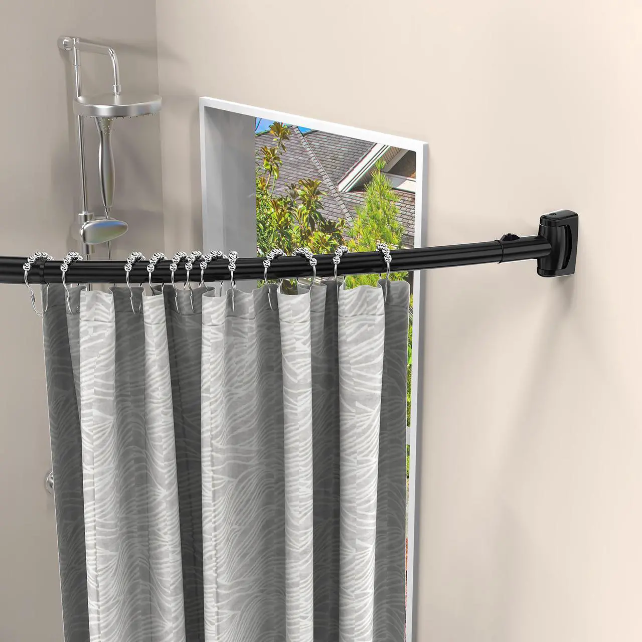 Alt view image 6 of 7 - Curved Shower Curtain Rod, Adjustable Stainless Steel Telescopic Shower Rod for Bathroom, Bathtub, Cloakroom, Dressing Room Etc. ( 35-63 inch ) Black