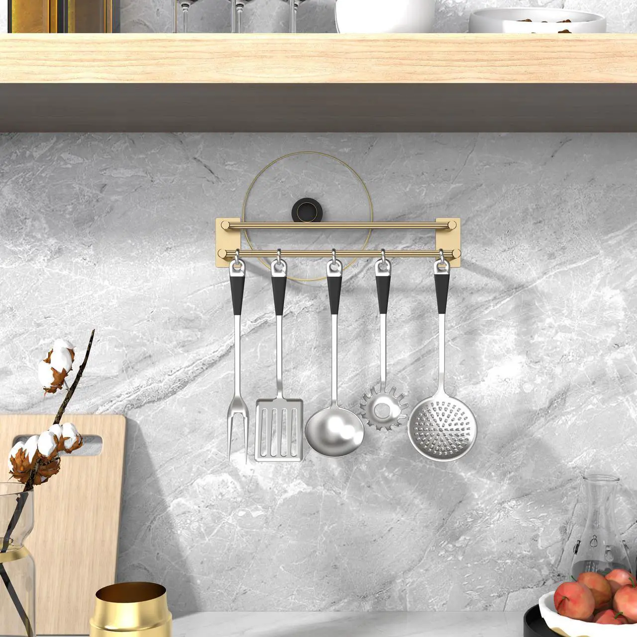 Alt view image 4 of 7 - Double Bath Towel Bar, 15.75 inch Towel Racks for Bathroom & Kitchen, Wall Mounted Brushed Stainless Steel Hand Towel Holder Rust/Scratch Resistant No Drilling - Self Adhesive Gold