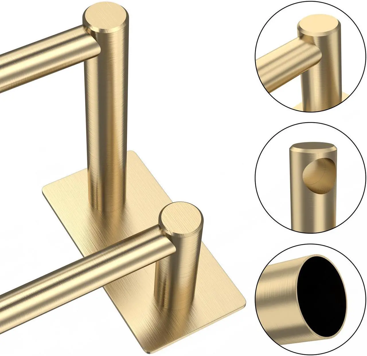 Alt view image 5 of 7 - Double Bath Towel Bar, 15.75 inch Towel Racks for Bathroom & Kitchen, Wall Mounted Brushed Stainless Steel Hand Towel Holder Rust/Scratch Resistant No Drilling - Self Adhesive Gold