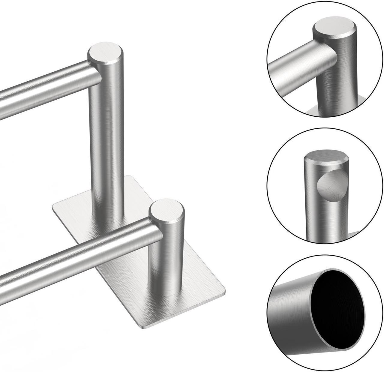 Alt view image 5 of 7 - Towel Bar Double Towel Rack for Kitchen/Bathroom Wall Mounted SUS304 Brushed Stainless Steel Hand Towel Holder Rust/Scratch Resistant No Drilling - Self Adhesive - 27.56 inch, Silver