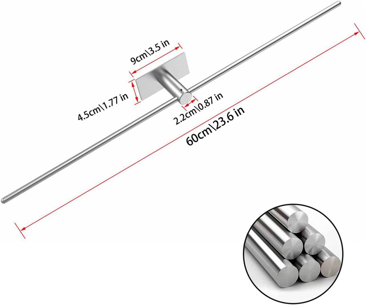 Alt view image 2 of 7 - Towel Bar, No Drilling Towel Rack, Bathroom Wall Mount Self Adhesive Towel Rail, 304 Stainless Steel Brushed Towel Holder Length 23.6 inch, Left and Right Length Adjustable, for Bathroom and Kitchen