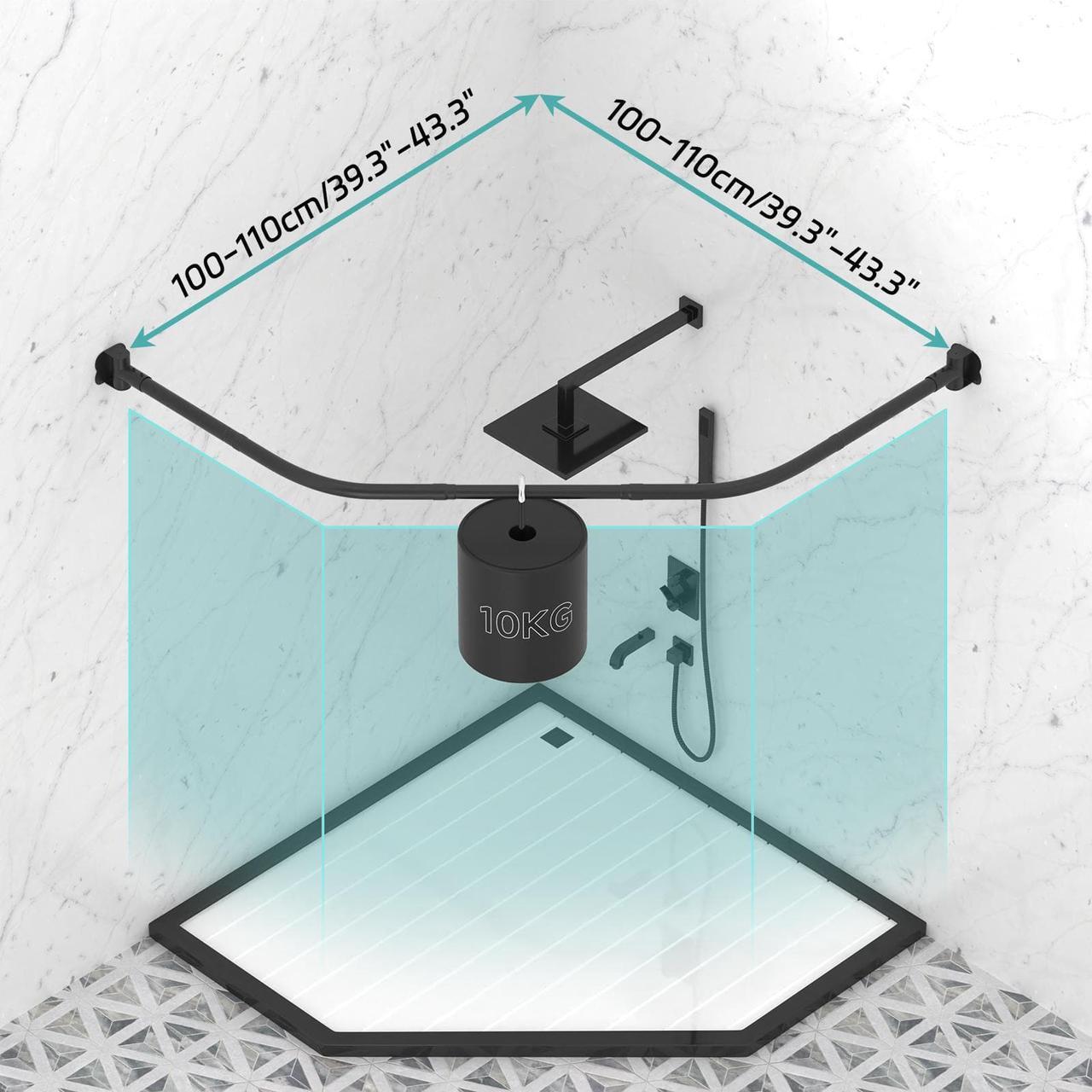 Alt view image 2 of 7 - Misounda Corner Curved Shower Curtain Rod Rustproof Expandable Metal Adjustable Shower Rod 39.3-43.3x39.3-43.3 inch Telescoping Design Exquisite Customizable for Bathroom,Need To Drill - Black