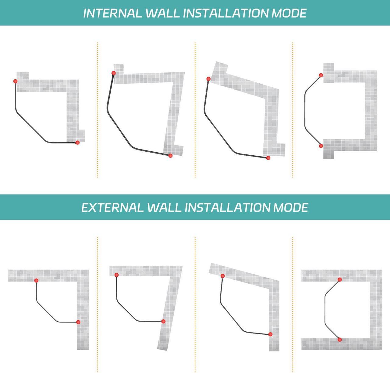 Alt view image 3 of 7 - Misounda Corner Curved Shower Curtain Rod Rustproof Expandable Metal Adjustable Shower Rod 39.3-43.3x39.3-43.3 inch Telescoping Design Exquisite Customizable for Bathroom,Need To Drill - Black