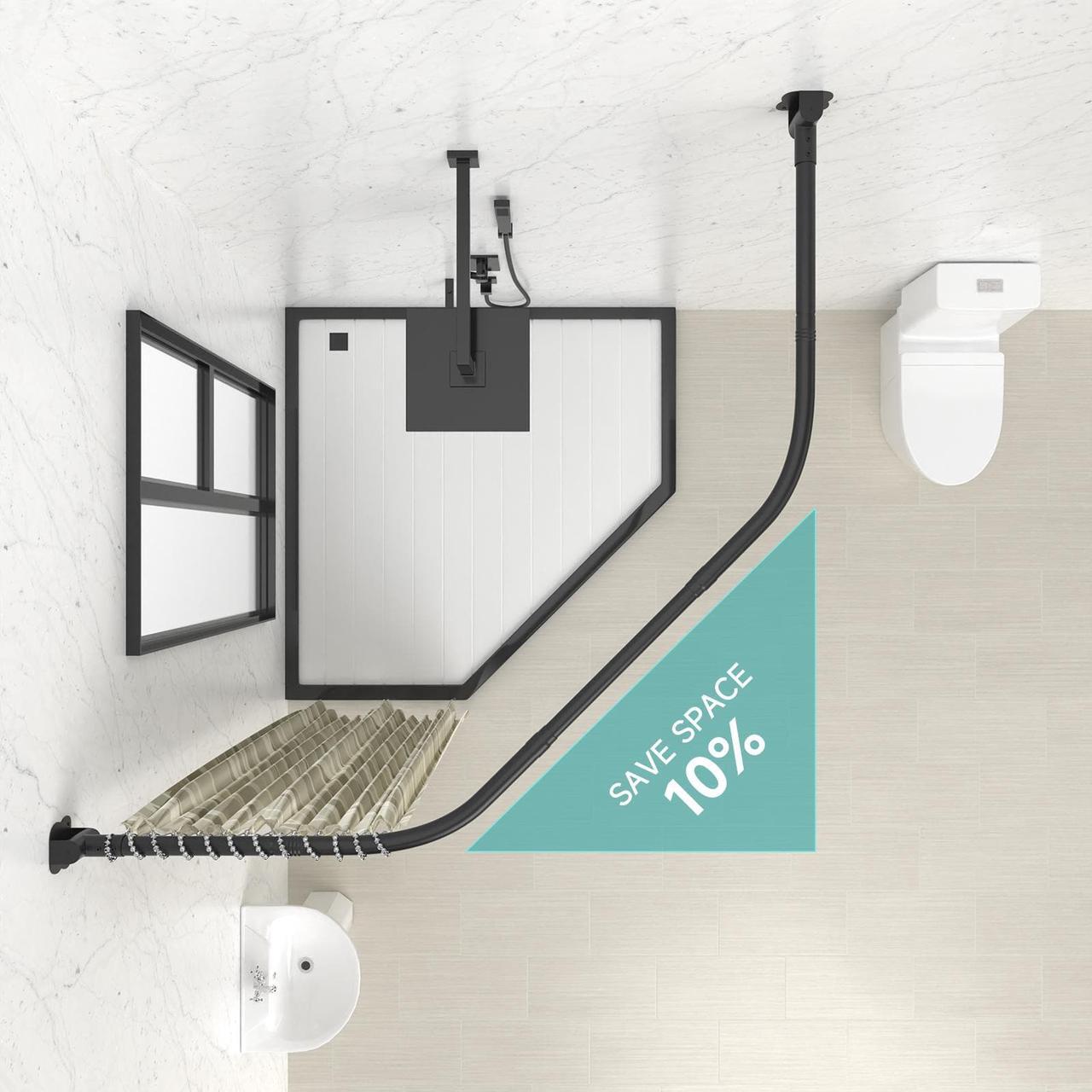 Alt view image 5 of 7 - Misounda Corner Curved Shower Curtain Rod Rustproof Expandable Metal Adjustable Shower Rod 39.3-43.3x39.3-43.3 inch Telescoping Design Exquisite Customizable for Bathroom,Need To Drill - Black