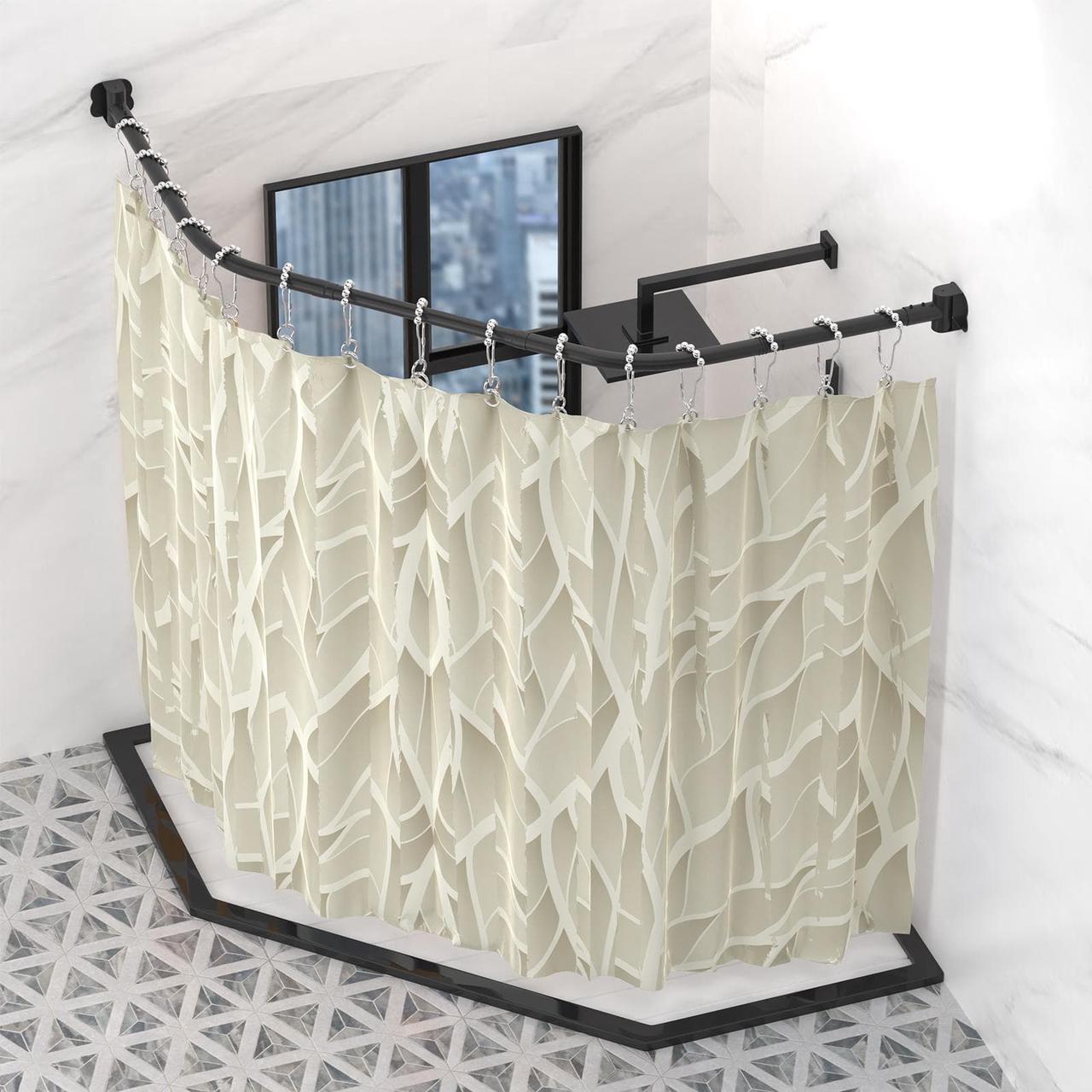 Alt view image 6 of 7 - Misounda Corner Curved Shower Curtain Rod Rustproof Expandable Metal Adjustable Shower Rod 39.3-43.3x39.3-43.3 inch Telescoping Design Exquisite Customizable for Bathroom,Need To Drill - Black