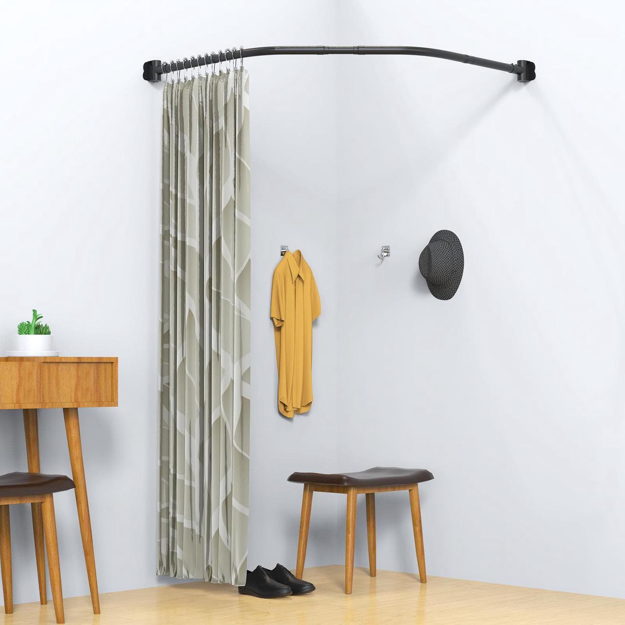 Alt view image 7 of 7 - Misounda Corner Curved Shower Curtain Rod Rustproof Expandable Metal Adjustable Shower Rod 39.3-43.3x39.3-43.3 inch Telescoping Design Exquisite Customizable for Bathroom,Need To Drill - Black