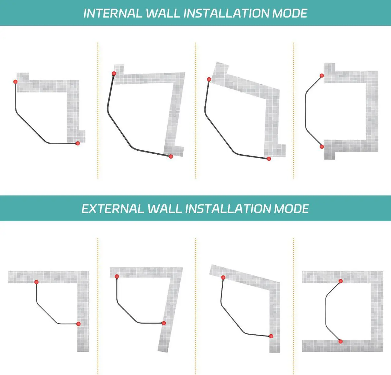Alt view image 3 of 7 - Misounda Corner Curved Shower Curtain Rod Rustproof Expandable Metal Adjustable Shower Rod  35.4-39.3x35.4-39.3 inch Telescoping Design Exquisite Customizable for Bathroom,Need To Drill -Black