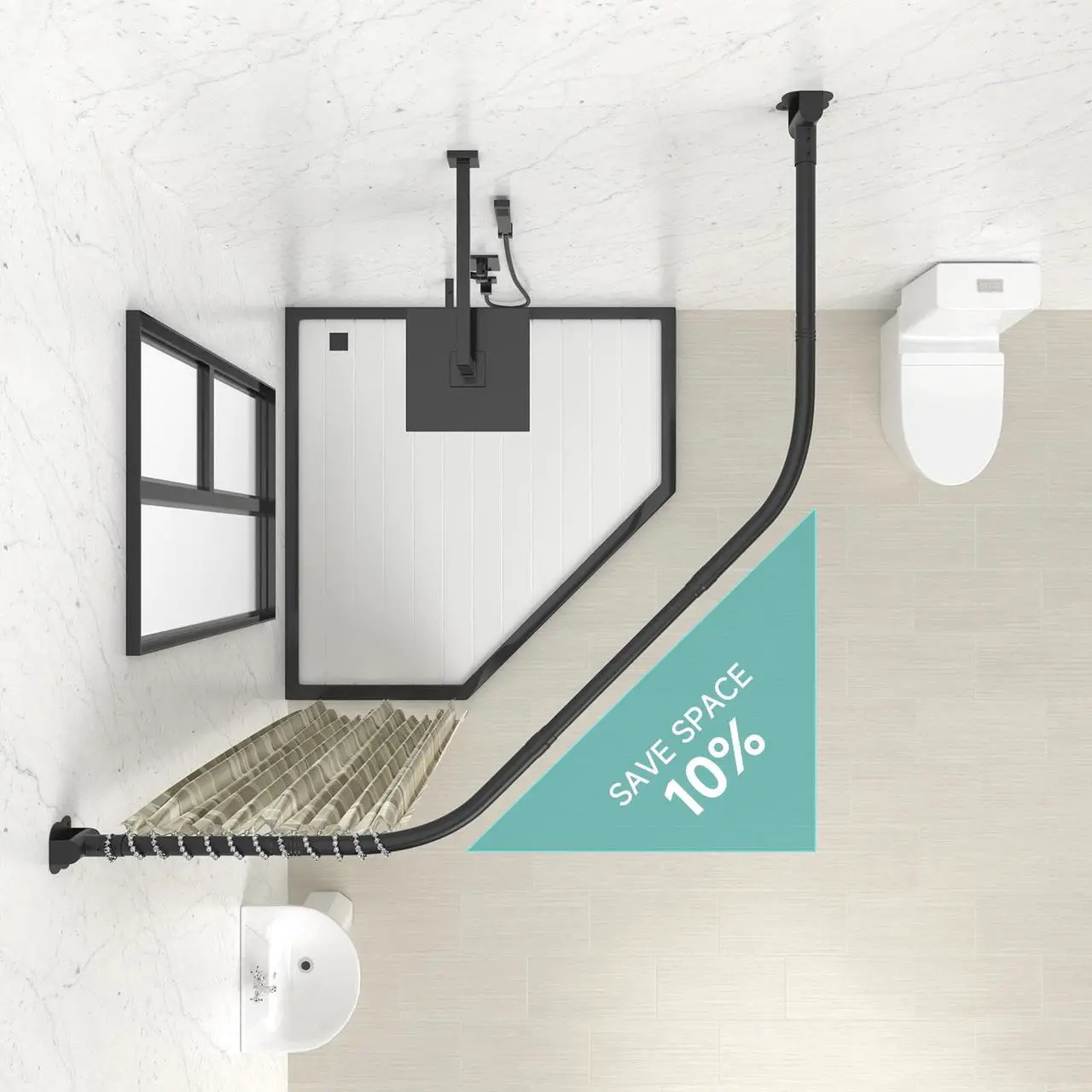 Alt view image 5 of 7 - Misounda Corner Curved Shower Curtain Rod Rustproof Expandable Metal Adjustable Shower Rod  35.4-39.3x35.4-39.3 inch Telescoping Design Exquisite Customizable for Bathroom,Need To Drill -Black
